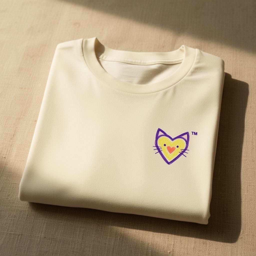 Heart Kitty Tee in Natural — front view of original Heart Kitty cat artwork by Alex