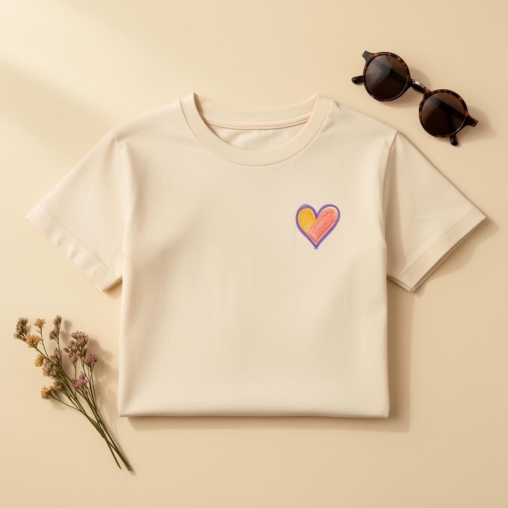 Heart Tee in Natural — close-up detail 3