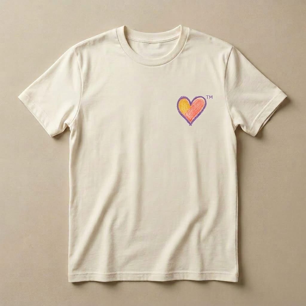 Heart Tee in Natural — front view of original Heart Kitty cat artwork by Alex