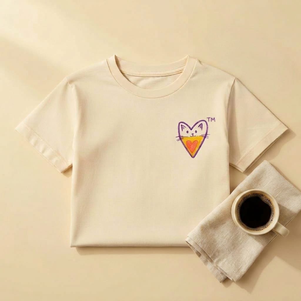 Heart Kitty Lifestyle Tee in Natural — close-up detail 2