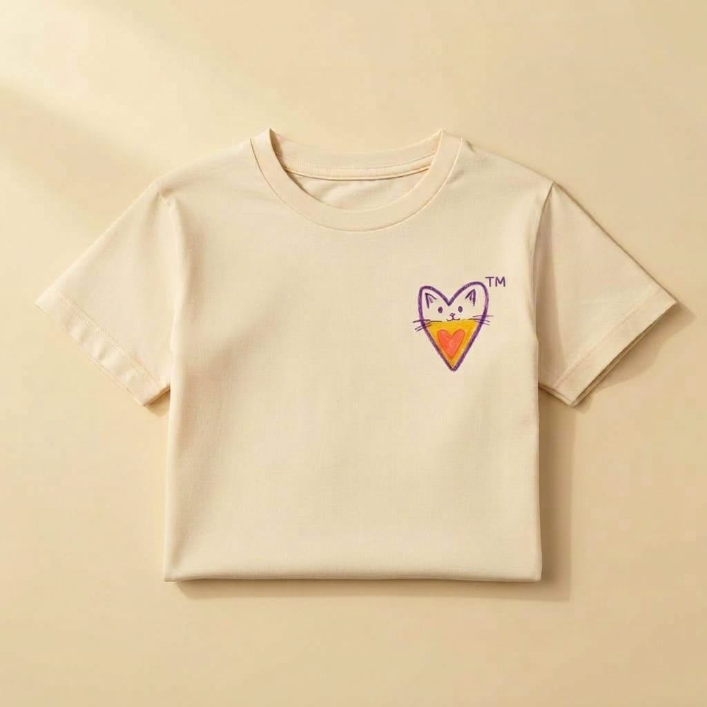 Heart Kitty Lifestyle Tee in Natural — front view of original Heart Kitty cat artwork by Alex
