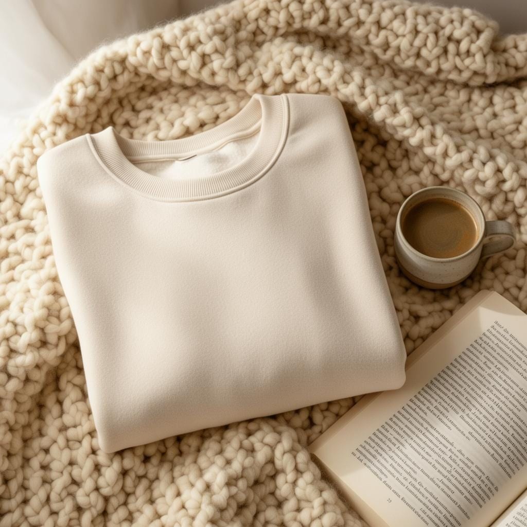 Heart Crewneck in Natural — close-up detail 3